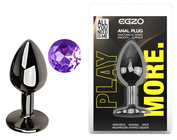 Анальна пробка з кристалом EGZO - Dark Gray Round Plug Purple, size S Sex Aura