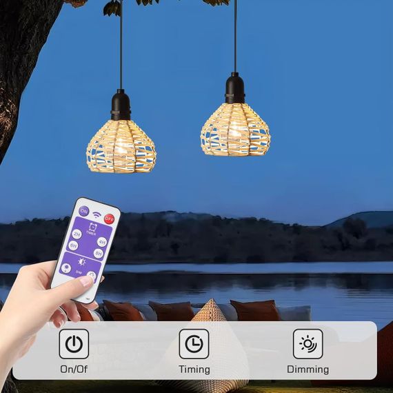 Підвісні лампи на батарейках 2 шт, портативний світильник з пультом, діммер, таймер, для вулиці і будинку регульована висота, бохо | Зображення 3