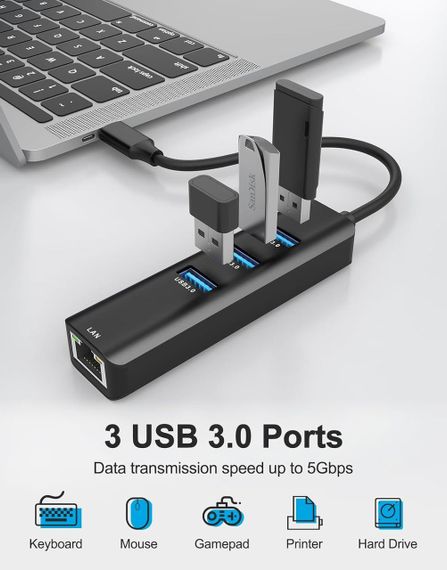 Мережевий адаптер USB, дротовий мережевий адаптер, адаптер YHEMI USB 3.0 RJ45 Gigabit Ethernet Adapter | Зображення 5