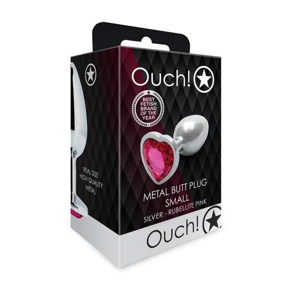 Анальна пробка - Ouch! Metal Butt Plug Small Silver/Rubellite Pink Sex Aura