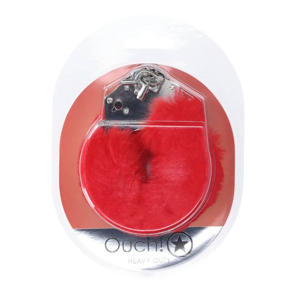 Пухнасті металеві наручники для рольових ігор Heavy-duty Fluffy Handcuffs Red Sex Aura | Зображення 1