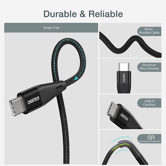 Кабель Choetech XCC-1008,USB 2.0, Power Delivery (PD), до 100 Ватт C-тато/C-тато, 1.8 м. | Зображення 4