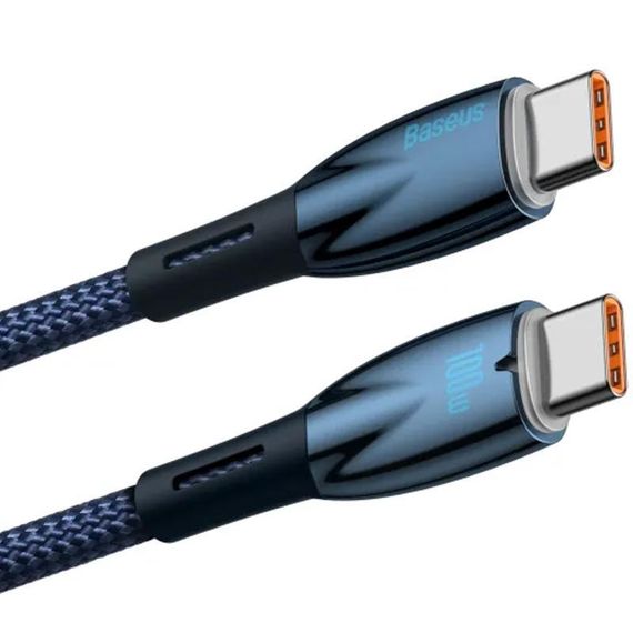Дата кабель Baseus Glimmer Series Fast Charging Type-C to Type-C 100W 1m (CADH00070) Blue | Зображення 1
