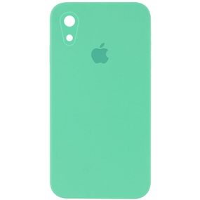 Чехол Silicone Case Square Full Camera Protective (AA) для Apple iPhone XR (6.1") Чорний / Black Зелений/Spearmint