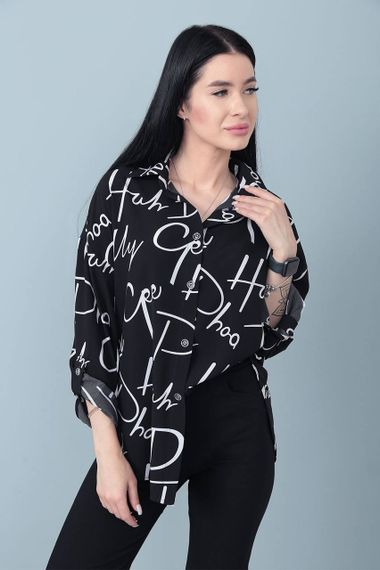 Женская свободная блуза с принтом GF07931 цвет черный, размер 50/52 | Зображення 4