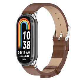Кожаный ремешок Mijobs для фитнес браслета Xiaomi Mi Smart Band 8 - Brown&Silver