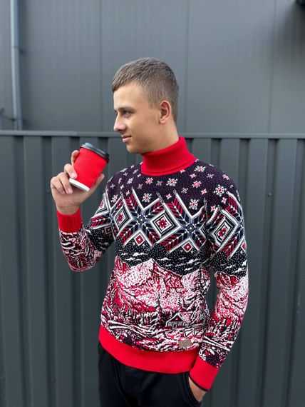 Мужской новогодний свитер с узорами PA2654 цвет красный, размер M | Зображення 1