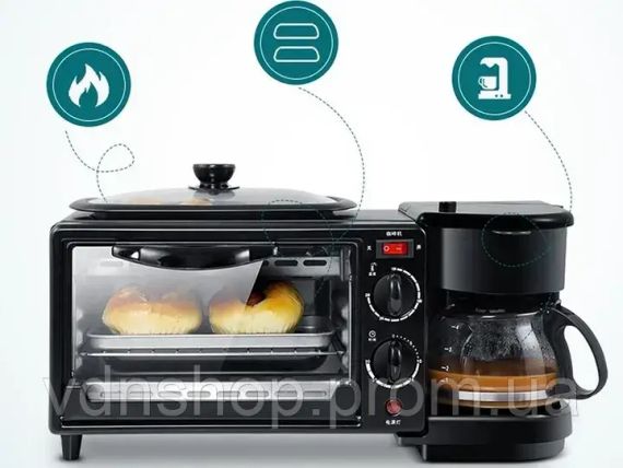 Электрическая духовка 3в1 Domotec MS-5308В Кофеварка Сковорода 9 л 4500w | Зображення 2