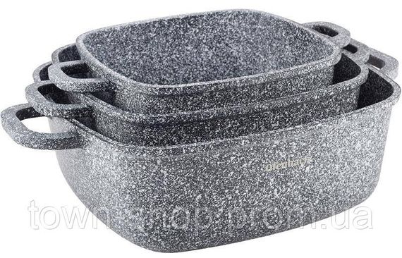 Набор 3 квадратные кастрюли Ofenbach Snow Marble 2.3л, 4.4л, 6.5л с двумя прихватками NB-100509 | Зображення 1