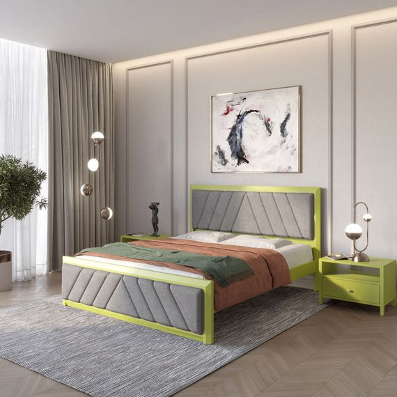 Двоспальне дерев&#039;яне ліжко Mebigrand Барселона Б2 Лайм (S3050G70Y)/Аляска 93 (Сірий) 160х190 см (MBG-13640)