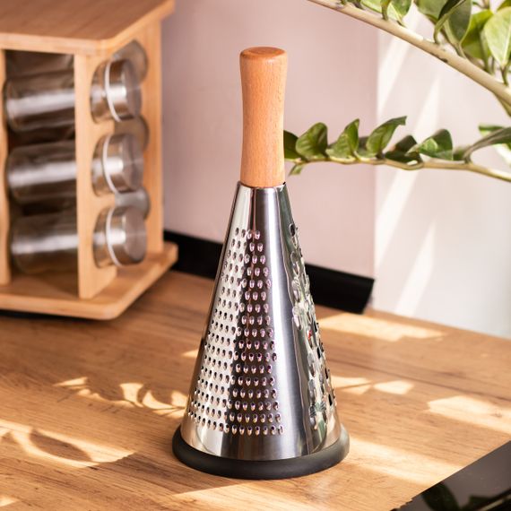 Конусна тристороння ручна тертка з нержавіючої сталі з дерев'яною ручкою HP-8-2 | Зображення 4