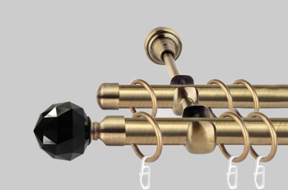Карниз для штор дворядний металевий 19 мм, Чорний Кристал (комплект) 240 див., Антик