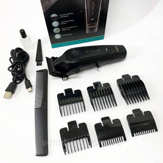 Машинка для стрижки акумуляторна VGR, Професійна машинка для стрижки волосся з насадками TW-72