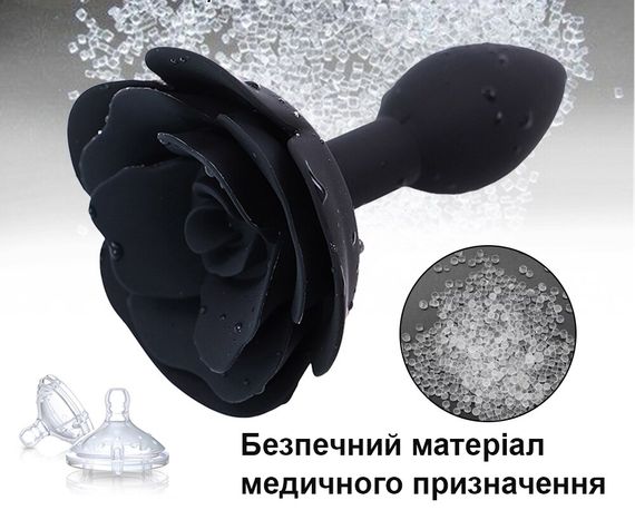 Черная анальная пробка с розочкой | Зображення 2