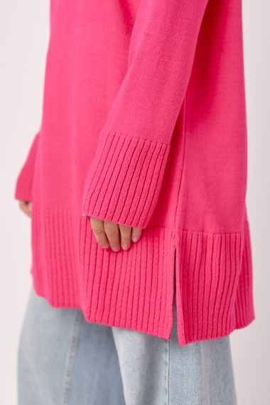 Жіноча в'язана туніка oversize із розрізами з боків - фуксія цвет, ONE SIZE (є розміри) | Зображення 3