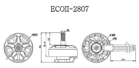 Мотор бесколлекторный Brushless Motor Emax ECO 2 2807 1300KV | Зображення 3
