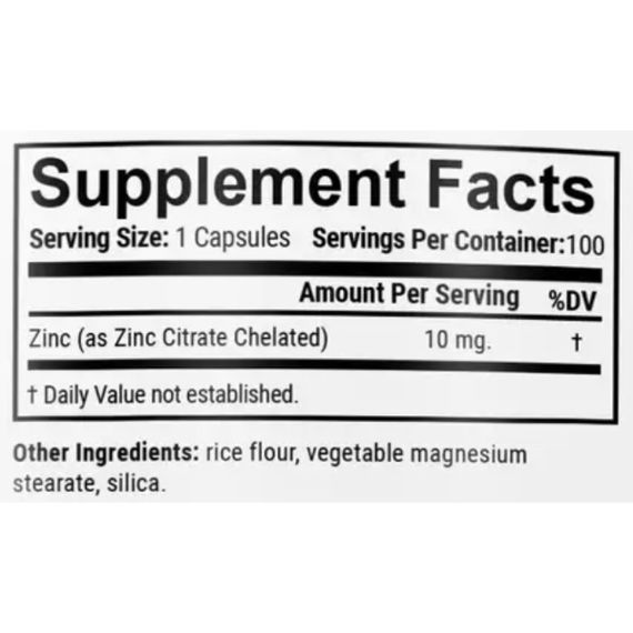 Микроэлемент Цинк En`vie Lab Zinc (cahelated citrate) 10 mg 100 Caps | Зображення 1