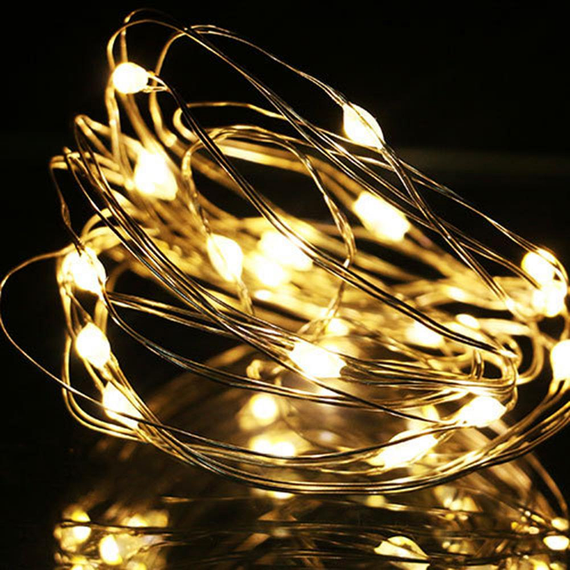 Гирлянда нить "Роса" 100LED 10 метров на батарейках+USB теплый - белый (Желтый) Оптом | Зображення 2