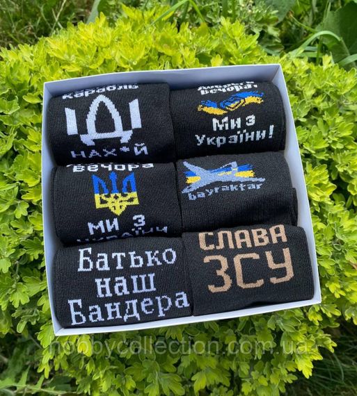 Бокс чоловічих патріотичних шкарпеток на 6 пар 40-45 р в подарунковій коробці із стрічкою весна-осінь-літо | Зображення 1