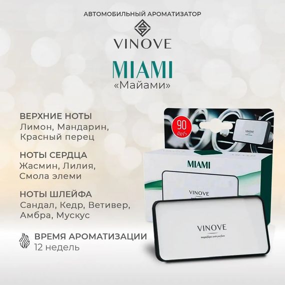 Ароматизатор для автомобіля Маямі VINOVE колекція Оригінальна арт.V01-17 | Зображення 1