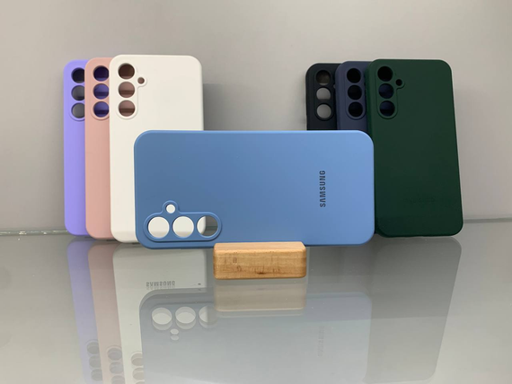 Samsung Galaxy S23 FE Противоударный чехол с логотипом софт тач голубой