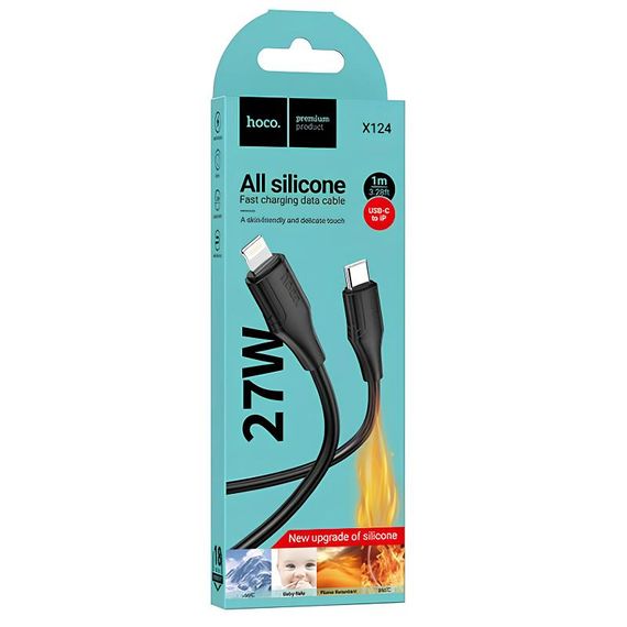 Дата кабель Hoco X124 Bien silicone Type-C to Lightning 27W (1m) Black | Зображення 3