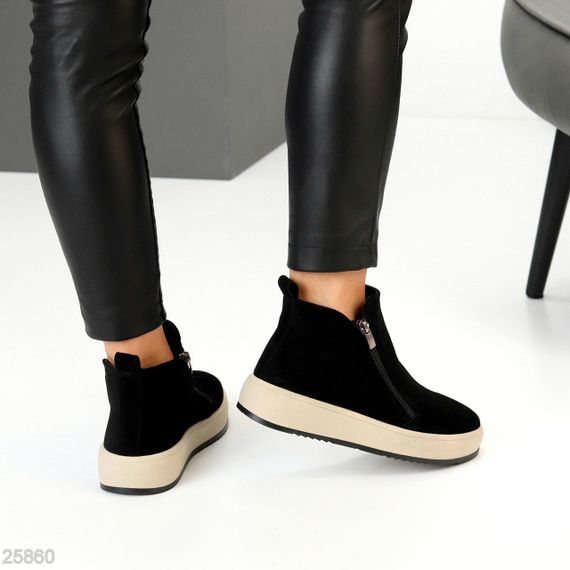 Лаконічні чорні замшеві зимові черевики на дві блискавки | Зображення 5