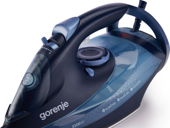 Праска Gorenje , 3250Вт, 420мл, паровий удар-250гр, верт. відпарювання, антинакип, автовідключення, керам. підошва, чорно-синій (SIH3200DB) | Зображення 3