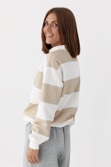 Кофта-поло у смужку - бежевий цвет, S (є розміри) | Зображення 1