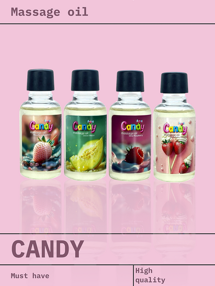 Олія масажна Candy з ароматом Полуниці зі вершками, 50 мл Sex Aura | Зображення 1