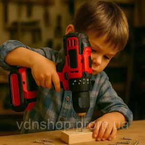 Акумуляторний шуруповерт з набором інструментів та 2 акб li-ion 1.3ah, 24ВТ red