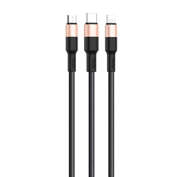 Кабель HOCO X26 USB-1 3 in 1 Micro/Iphone/Type-C, 2A, довжина 1м, Black/Gold, Box | Зображення 2