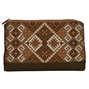Косметичка дорожная женская Lovely Украинский коричневый орнамент 26x15x8 см