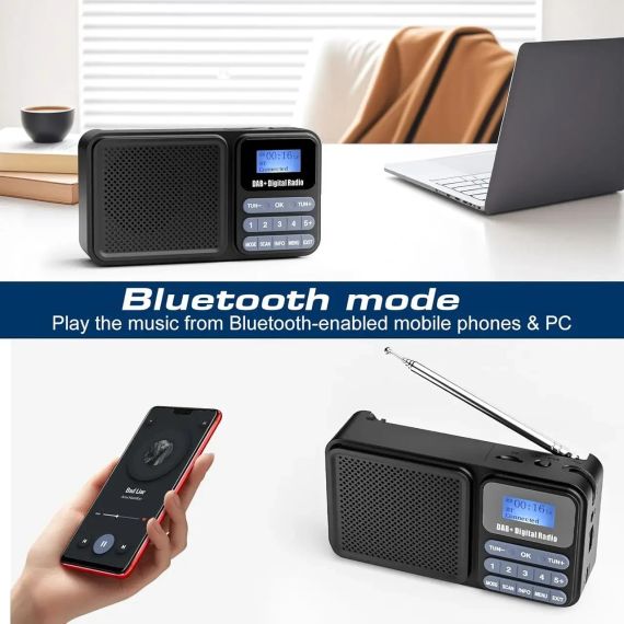 Портативное DAB-радио, FM, Bluetooth, USB, TF, AUX, с аккумулятором 2000 мАч и солнечная панель | Зображення 5