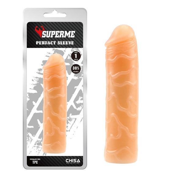 Насадка подовжуюча Chisa Superme Perfact Sleeve реалістична, бежева Sex Aura | Зображення 1