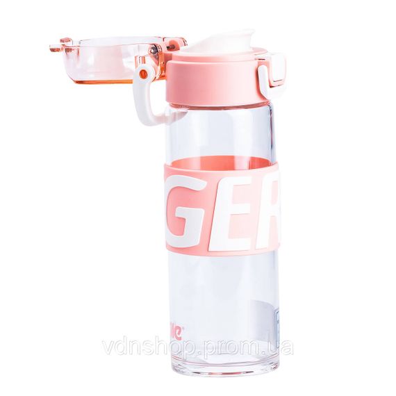 Бутылка для воды 460 мл стеклянная с пластиковой крышкой Розовый HP17299P | Зображення 1
