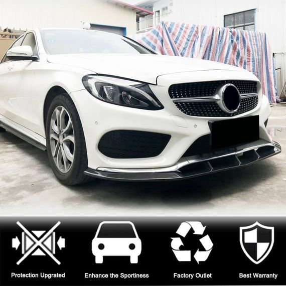 Накладка на передній бампер Lip V3 (для C43 AMG 2015-2019, Карбон) для Mercedes C-сlass W205 рр | Зображення 1
