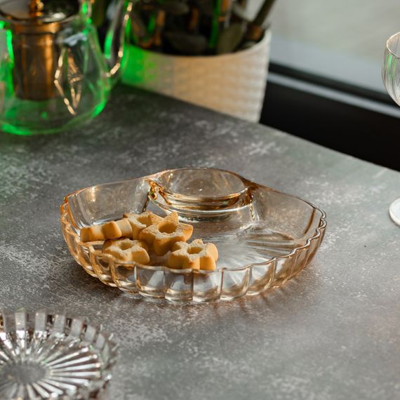 Скляне блюдо із соусником 21х19х3 см тарілка для суші коричнева HP-YH-1 | Зображення 4