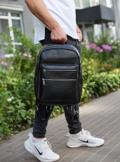 Городской мужской рюкзак из натуральной кожи 41х30х17, сумка для ноутбука и документов, черный | Зображення 4