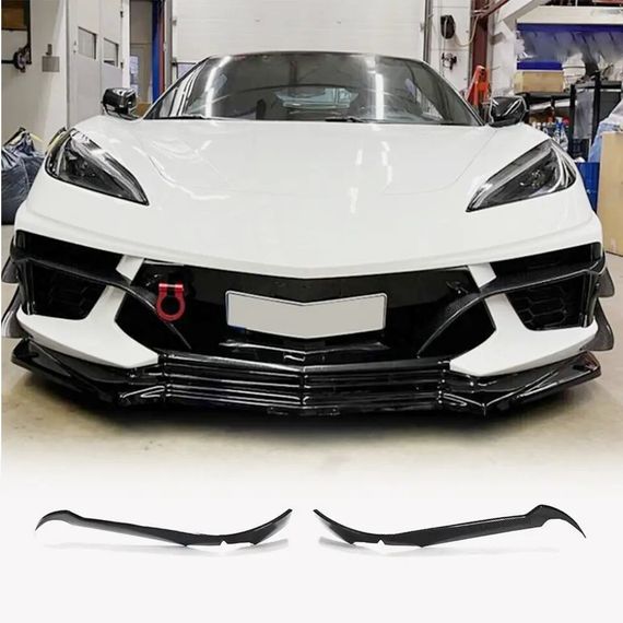 Накладки на передній бампер (2019-2022, Карбон) для Chevrolet Corvette C8 2019- рр