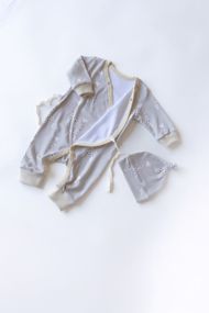 Комплект одягу ромпер кімоно + шапочка принт Жираф бежевий від народження до 6 міс 68