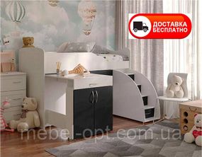 Кровать-комната Bed Room 5 белая/Графит, выдвижная лестница-комод, выдвижной стол, выбор цвета фасадов
