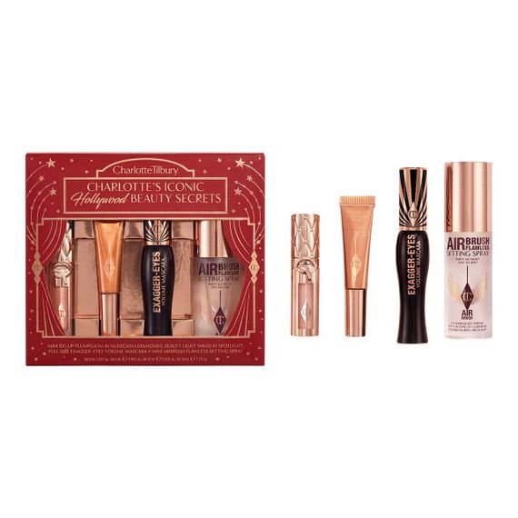 Подарочный набор Charlotte Tilbury Charlotte's Iconic Hollywood Beauty Secrets (тушь, спрей для фиксации макияжа, хайлайтер, блеск для увеличения объема губ)
