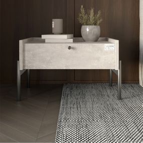 Тумба приліжкова LION Wood з однією шухлядою Бетон (чорні ножки) (LION-041307)