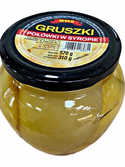 Груша консервированая в сиропе половинками МК Gruszki (Польша), 570г, в стекле