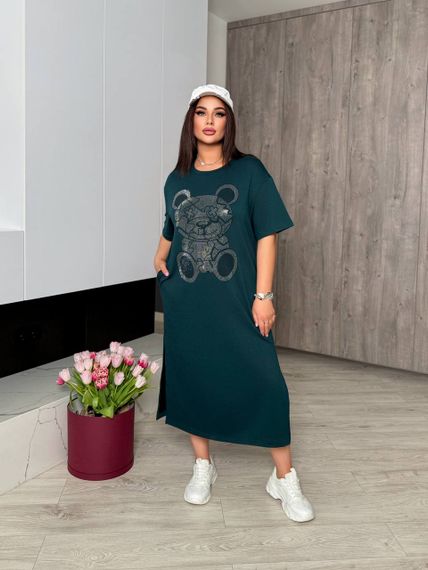 Женское платье-футболка длинное с коротким рукавом, больших и батальных размеров IS872, цвет зеленый, размер 58/60 | Зображення 4