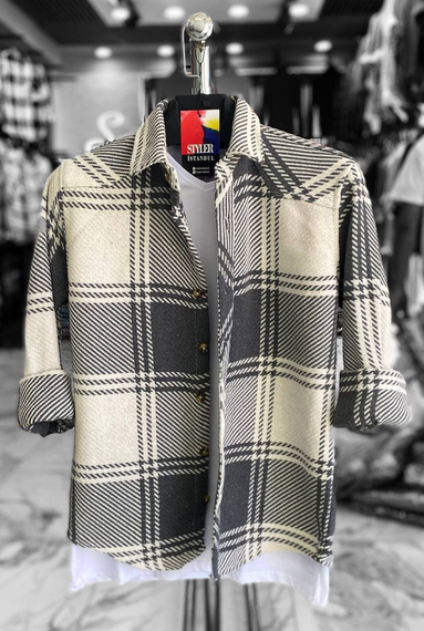 Тепла сорочка Бейджин сіро-білий S L