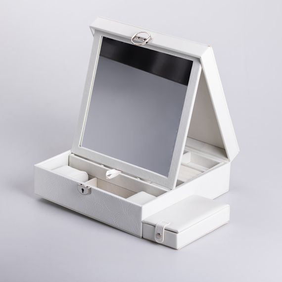 Шкатулка для украшений из эко кожи 2 яруса с замком органайзер для ювелирных изделий | Зображення 4