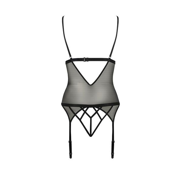 Корсет з відкритими грудьми Passion DIABOLINA CORSET S/M, black, пажі, трусики, напівпрозорий | Зображення 3