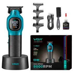 Профессиональный триммер VGR V-886T для волос бороды и усов с DLC-лезвиями Turbo-режим 8000RPM 180 минут работы Голубой 5 Вт